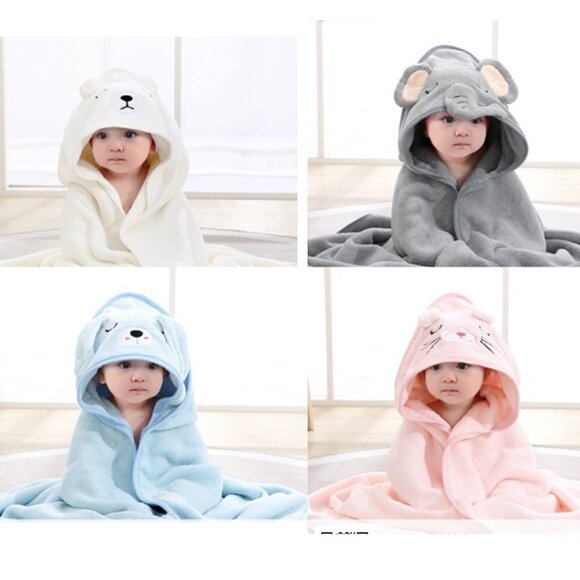 SOFT and Cuddly Baby Bath Towel Pink, Blue, White and Gray - Picture 1 of 8